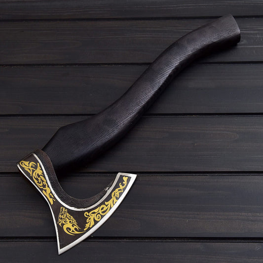 Golden Lion Damascus Tomahawk  Hand Forged Viking Axe  Collectible Battle Axe  Survival Camping & Display Weapon USA