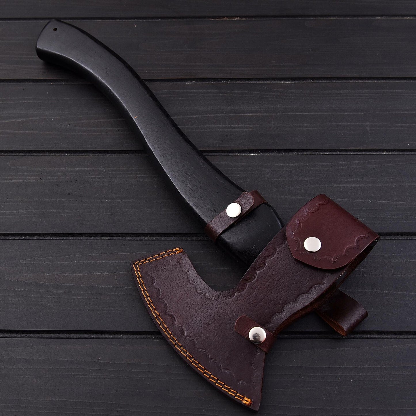 17.5" Wolf Head Viking Axe with 1095 High Carbon Steel Blade & Black Rosewood Handle Leather Sheath