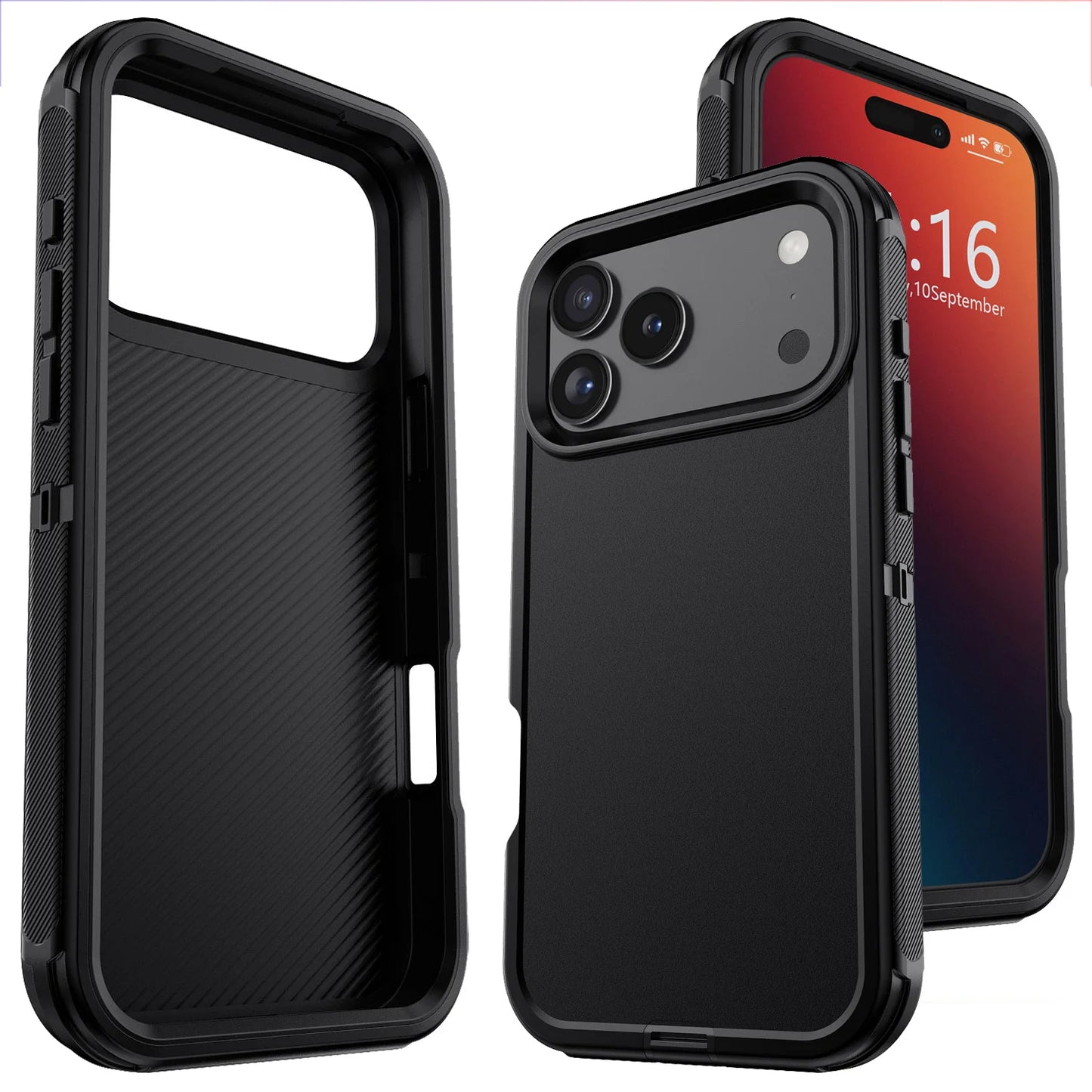 Black For iPhone 17/17 Air/17 Pro/17 Pro Max Case Heavy Duty Shockproof Hard Protective Rugged Hybrid 3-Layers Cover