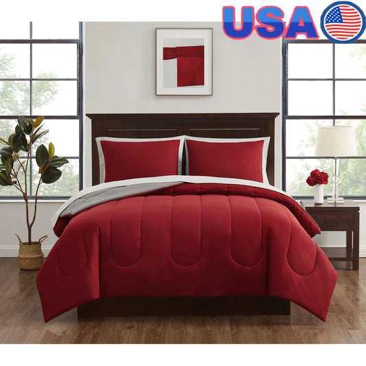 7 Piece Reversible Bed in a Bag Comforter Set with Flat Sheet Fitted Sheet Pillowcases Shams Machine Washable Polyester