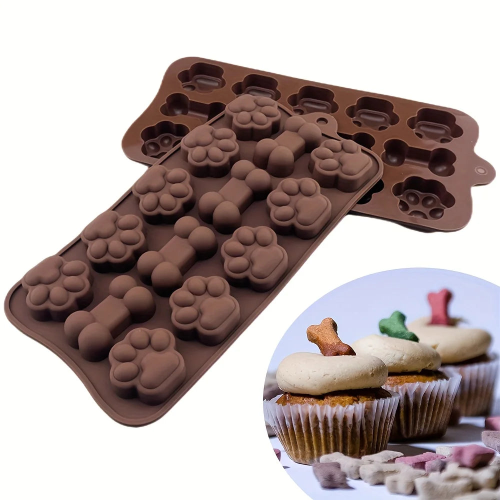 1pc Dog Food Silicone Mold 14 -grid Dog Bone Cat Paw Chocolate Mold Cake Baking Tool Ice Tray Pudding Jelly Mold