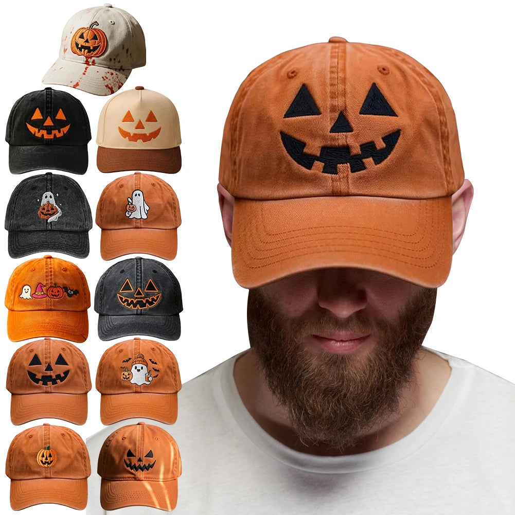 Halloween Pumpkin Face Baseball Hats for Men/Women Pumpkin Embroidery Baseball Caps for Outdoor Activities Like Hiking Fishing