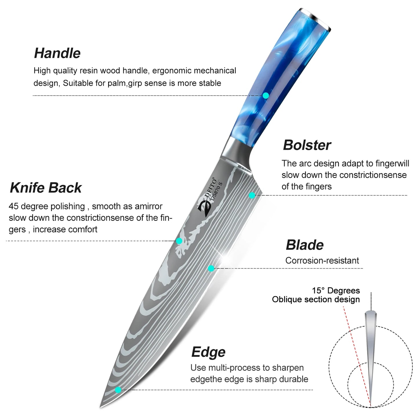 8PCS Chef's Knife Kitchen Knives Set Utility Boning Knife Cleaver Meat Fruit Bread Knife Japanese Santoku Knife with Cover