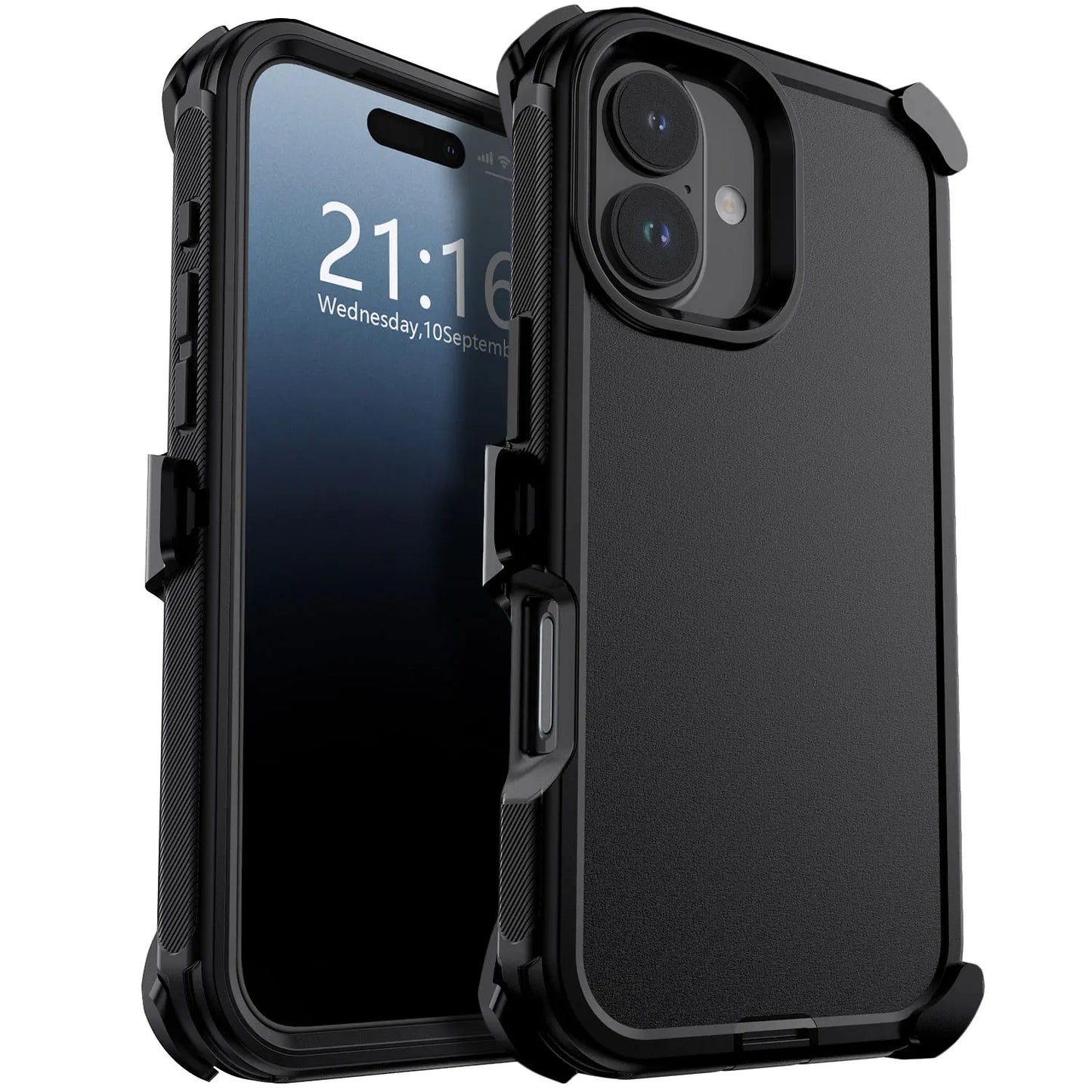 Black For iPhone 17/17 Air/17 Pro/17 Pro Max Case Heavy Duty Shockproof Protective Hard Rugged Hybrid 3-Layers Cover With Clip