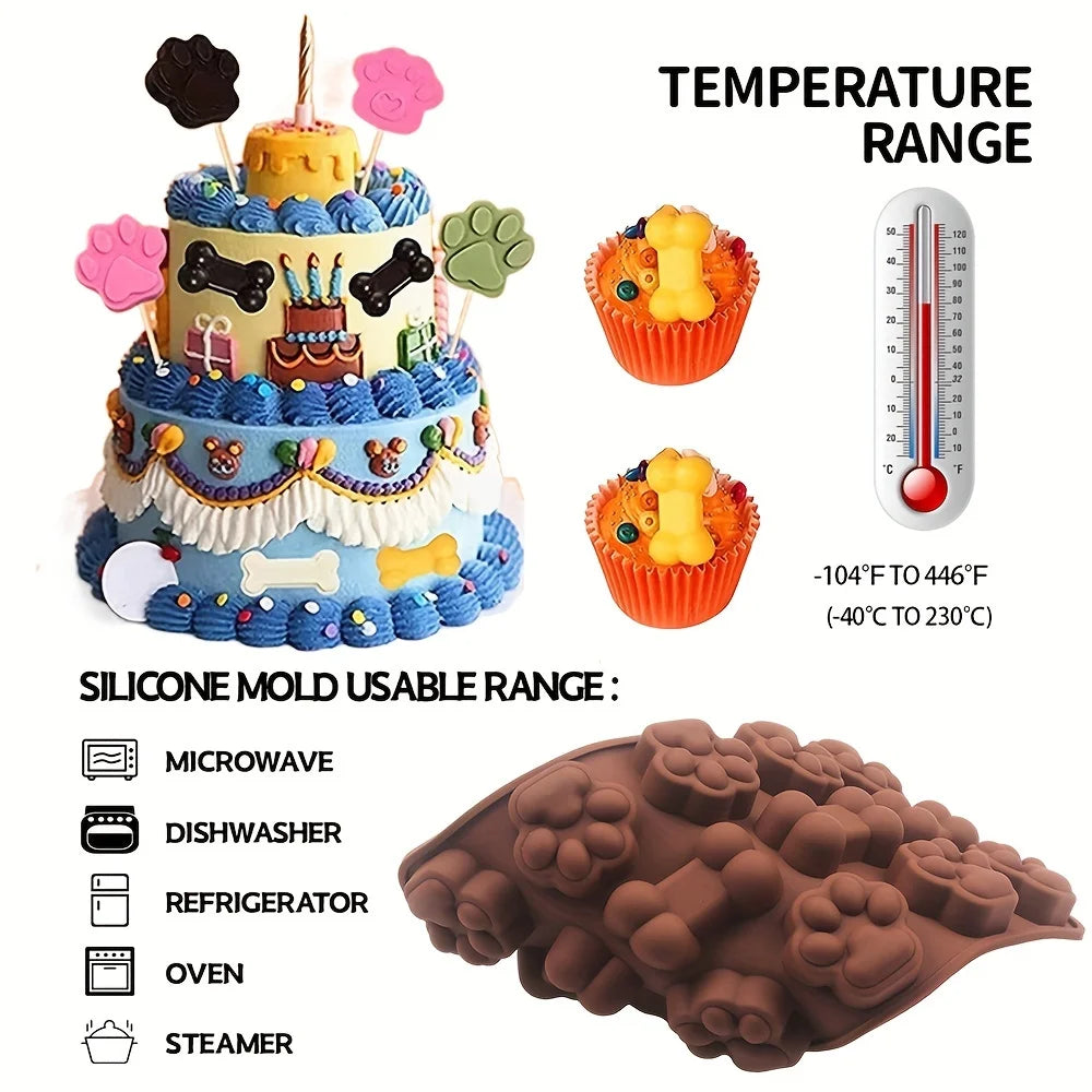 1pc Dog Food Silicone Mold 14 -grid Dog Bone Cat Paw Chocolate Mold Cake Baking Tool Ice Tray Pudding Jelly Mold