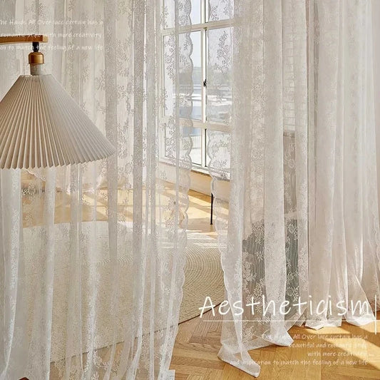 2 Panel White Lace Curtain Translucent Curtains Window Mosquito Net Fly Screen Curtain For Room Door Privacy Curtain 150x200cm
