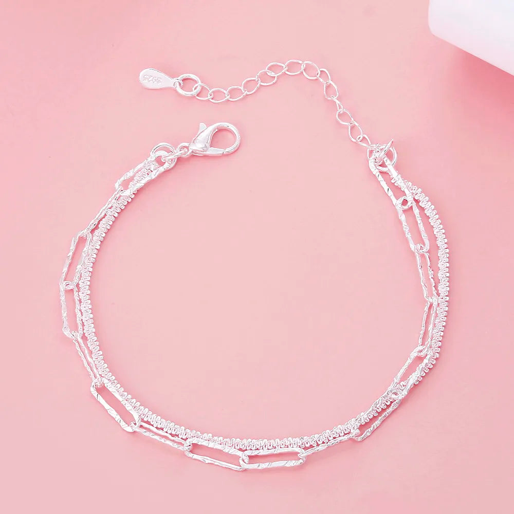 Charm 925 Sterling silver classic double chain bracelets for women fashion original party wedding Accessories Jewelry gifts