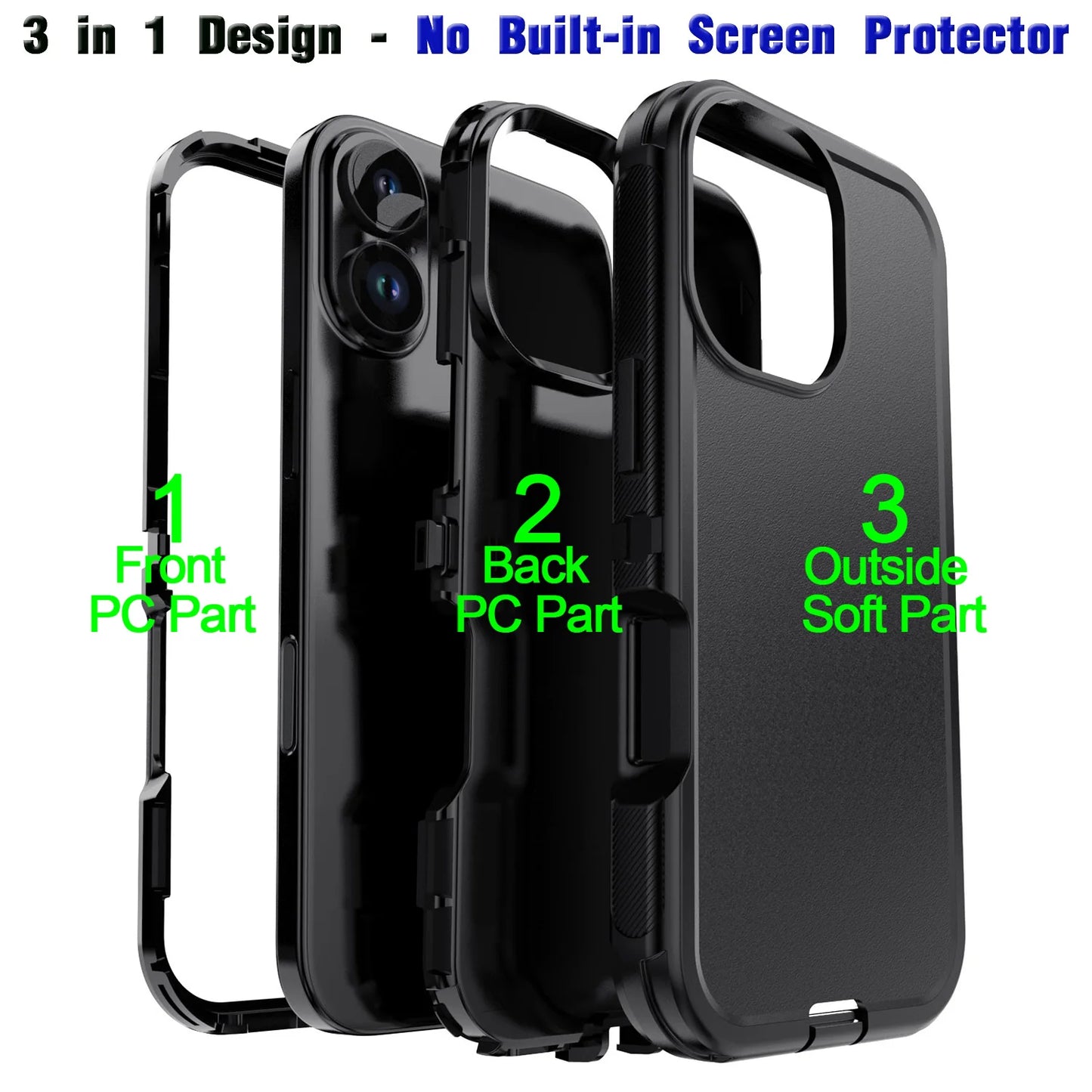 Black For iPhone 17/17 Air/17 Pro/17 Pro Max Case Heavy Duty Shockproof Hard Protective Rugged Hybrid 3-Layers Cover