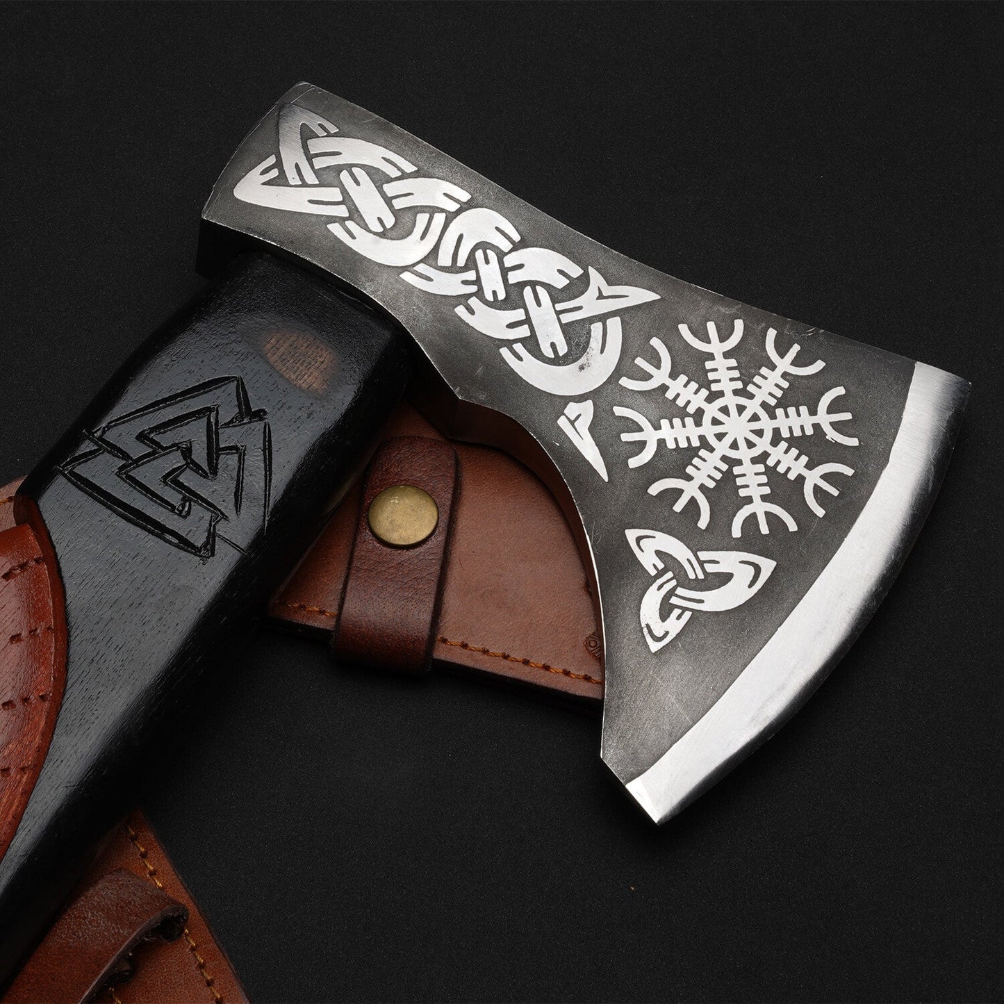 Handcrafted Carbon Steel Camping Axe – 21" Ash Wood Handle with Leather Sheath