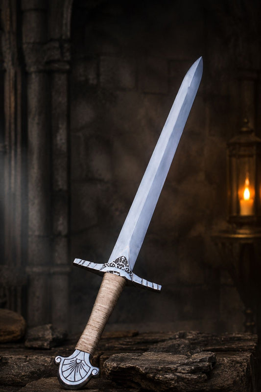 Medieval Fantasy Decorative Display Sword Classic Silver Finish