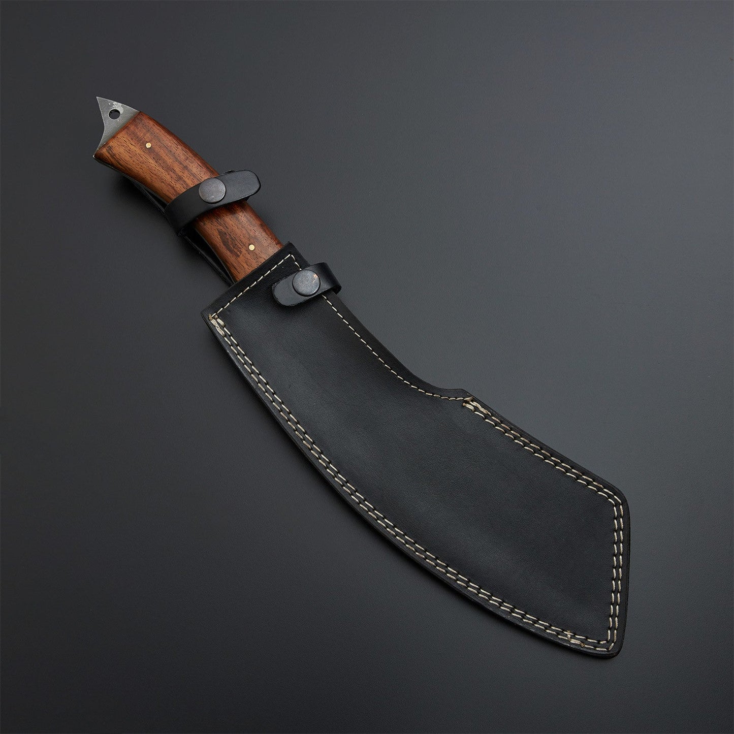 Handcrafted Kukri Style Utility Knife with Damascus Steel Blade & Rosewood Handle