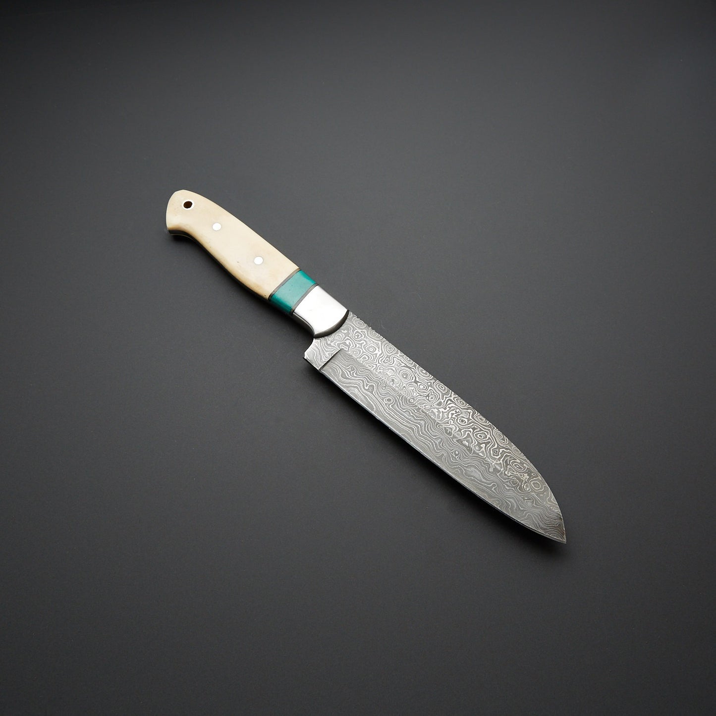 Turquoise Stone Handle Deba Sushi Knife  Handmade Bone Detail Japanese Chef Knife for Perfect Sushi Cuts