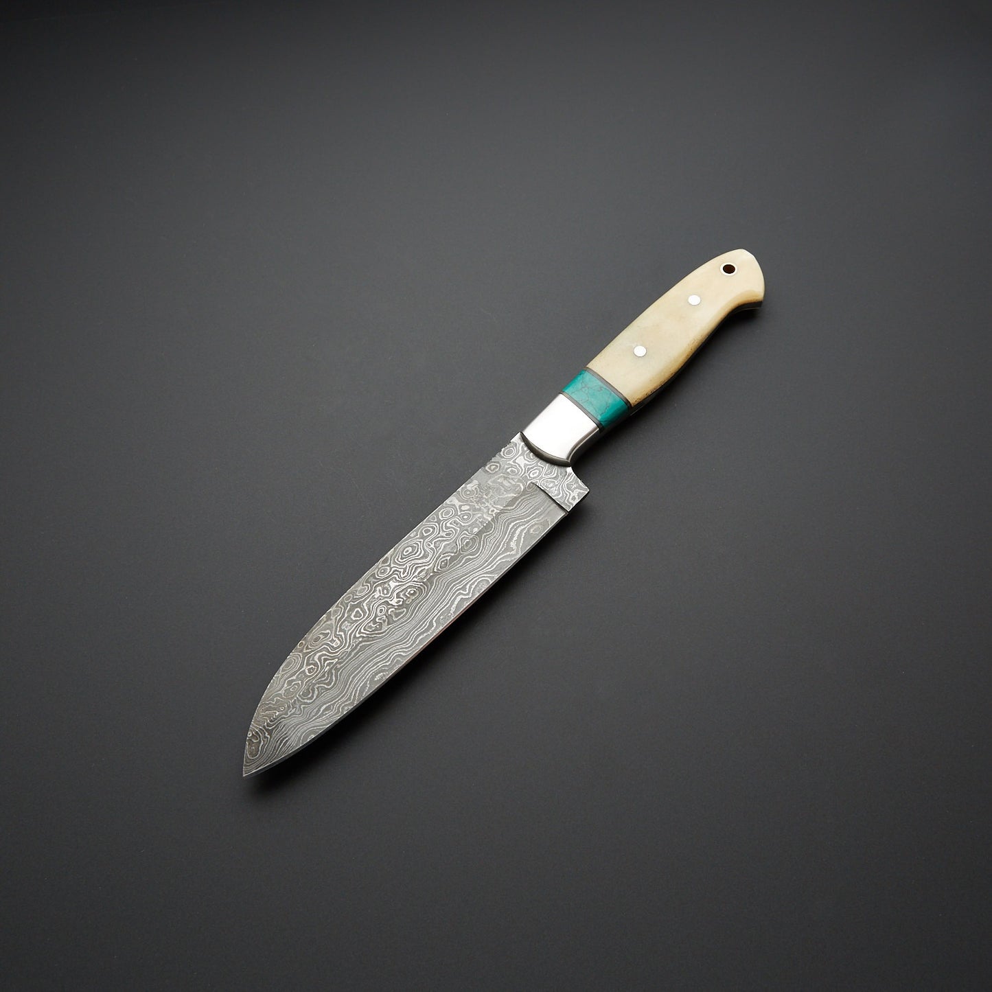Turquoise Stone Handle Deba Sushi Knife  Handmade Bone Detail Japanese Chef Knife for Perfect Sushi Cuts