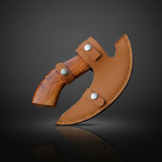 Norse Raven Engraved Fixed Blade Axe with Rosewood Handle – Leather Sheath Included