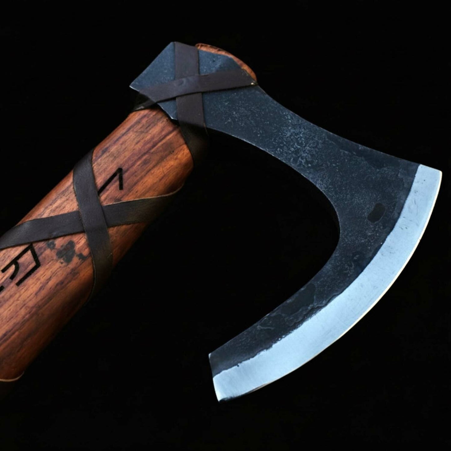 Handmade Runic Viking Warrior Fixed Blade Axe with Rosewood Handle – Leather Sheath Included