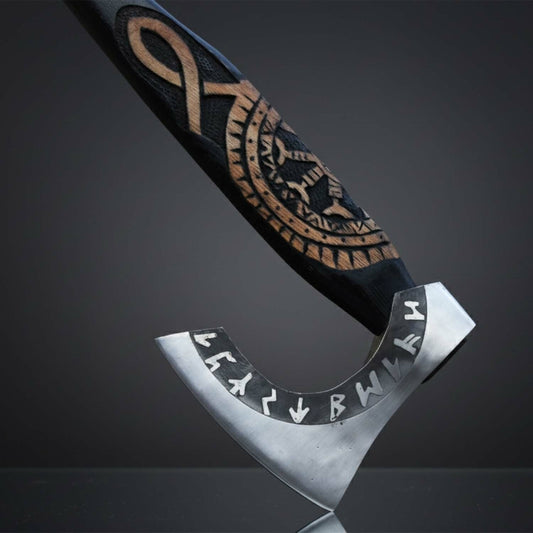 High Carbon Steel Fixed Blade Axe with Ash Wood Handle Leather Sheath Included