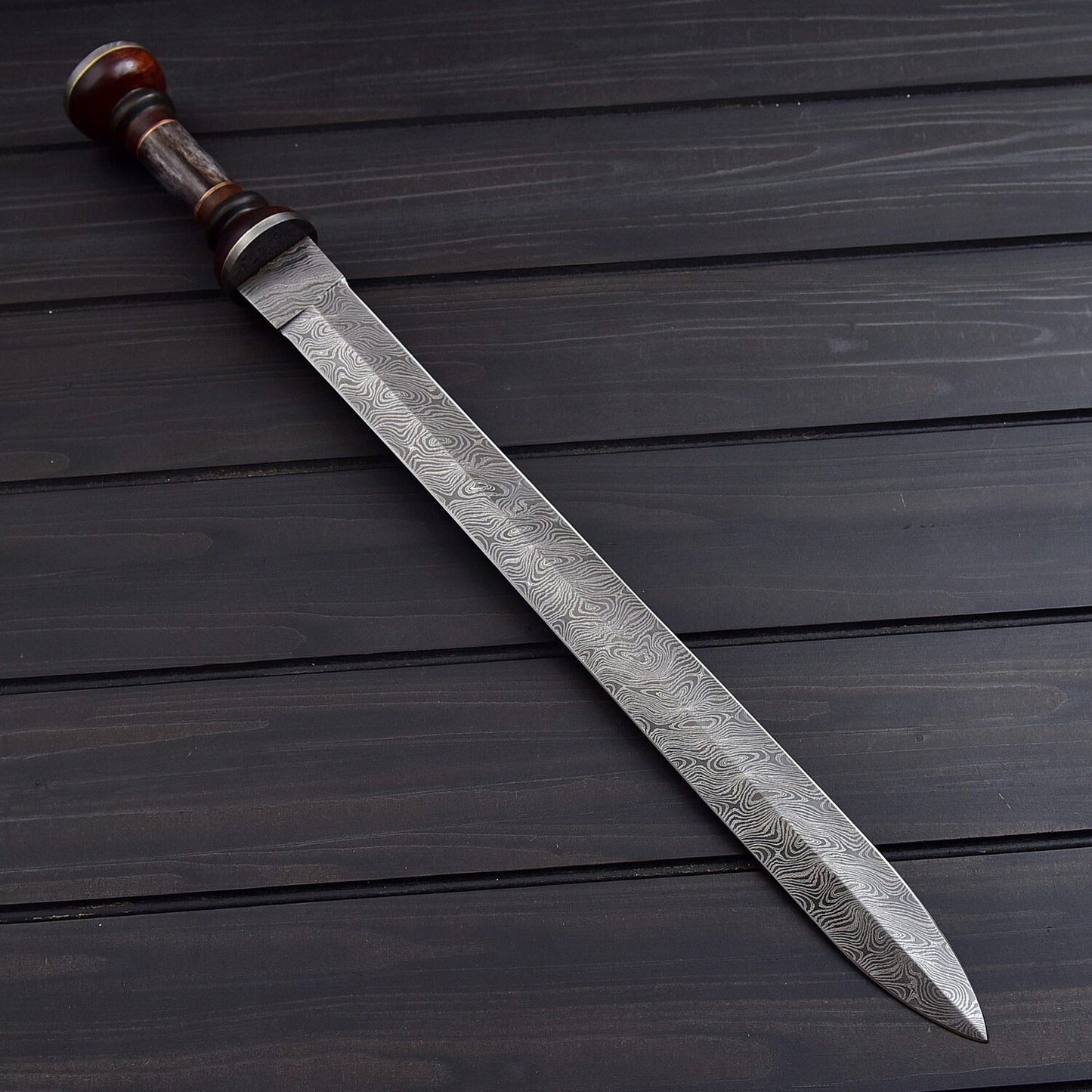 Handmade Roman Gladius Damascus Steel Sword – 24.75 Double Edge Historical Replica with Leather Sheath