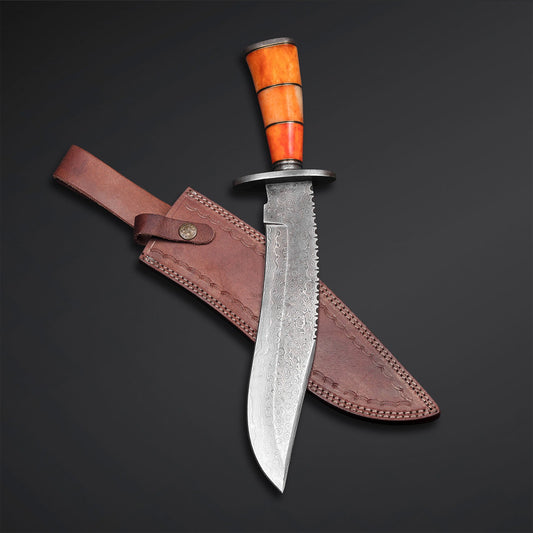 Handmade Damascus Camel Bone Bowie Knife – Hunting Survival & Collectors’ Must-Have