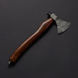 Hand-Forged Damascus Steel Viking Axe – 15” Battle Ready Tomahawk with Raindrop Pattern Blade & Rosewood Handle