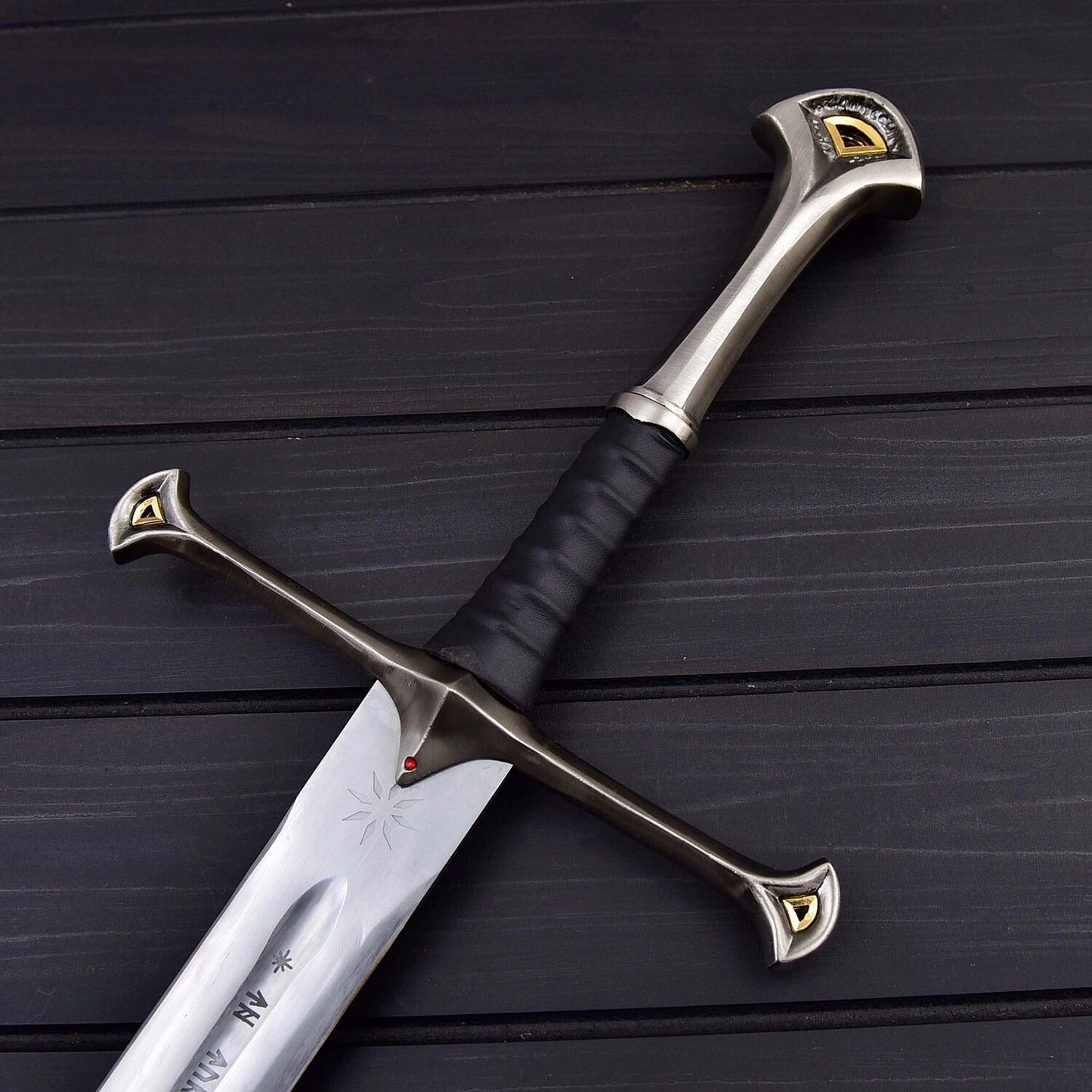 Medieval Decorative Double Edge Sword 41 Stainless Steel with Leather Sheath