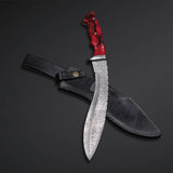 Handmade Damascus Kukri Knife – Razor Sharp Hunting Survival & Collectible Blade for Outdoor Warriors
