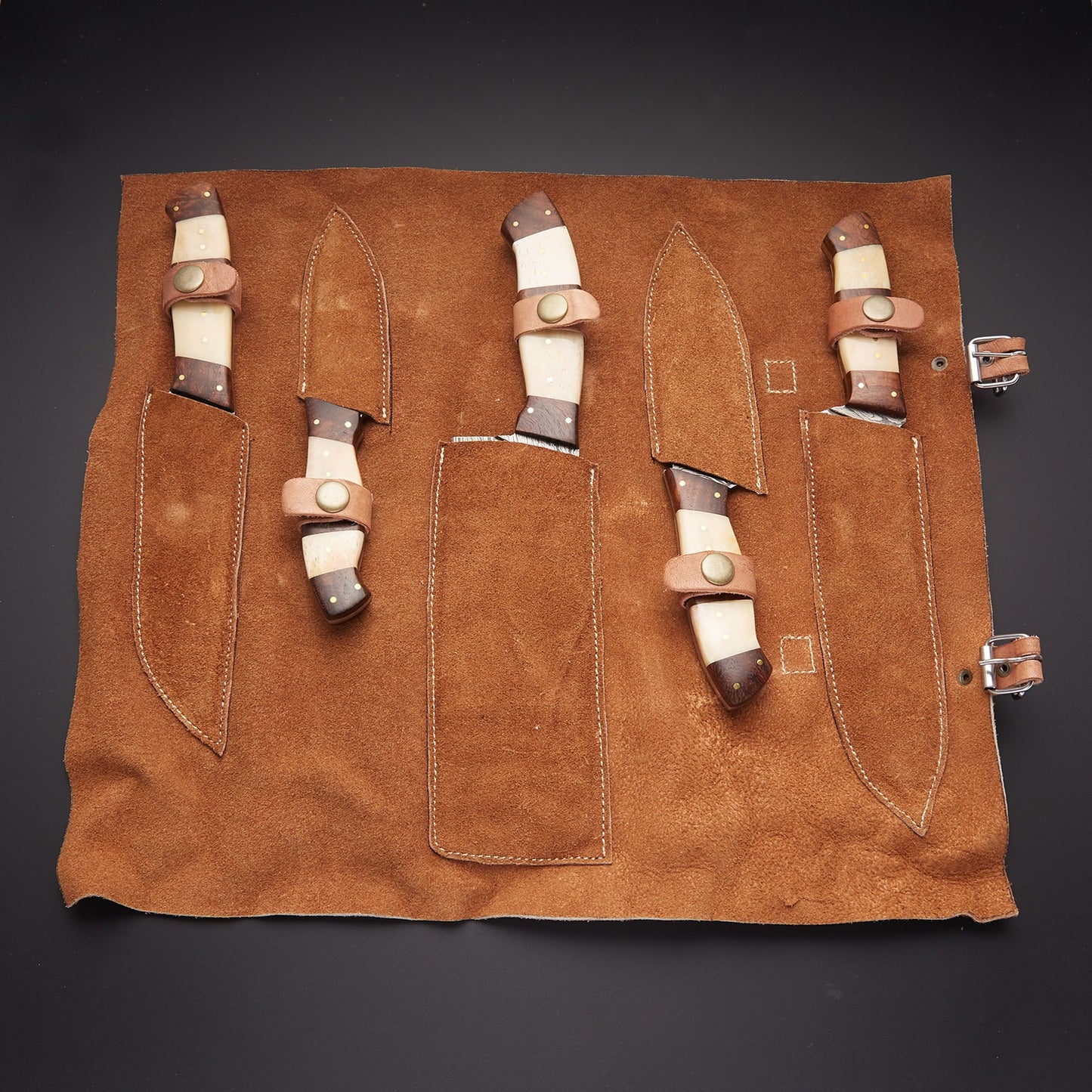 Premium 5-Piece Chef Knife Set – Professional Damascus Steel Kitchen Knives with Rosewood Handle | Sharp Durable & Stylish Cooking Set USA