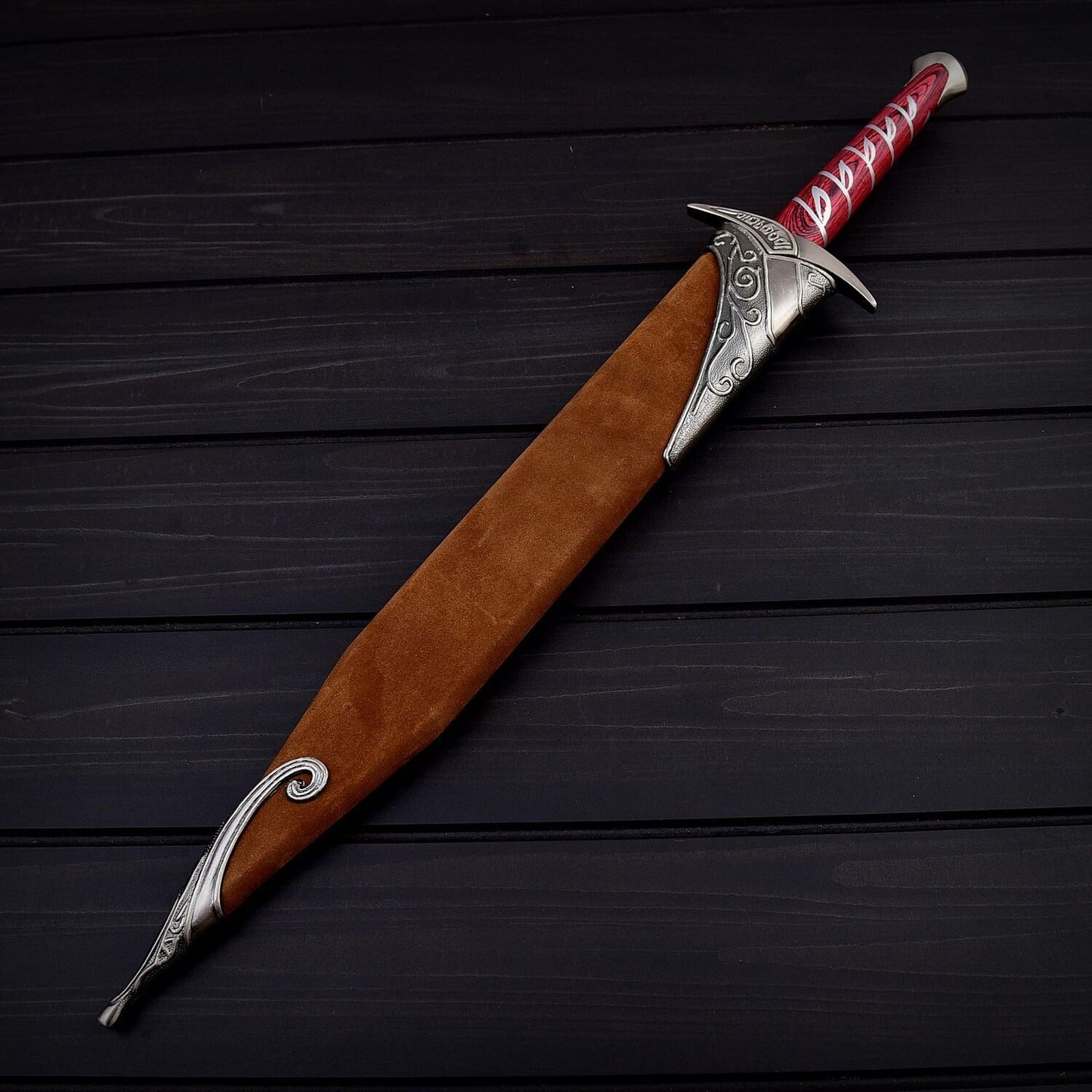 Fantasy Elven Style Short Sword 22 Decorative Stainless Steel Display Dagger with Wood Handle