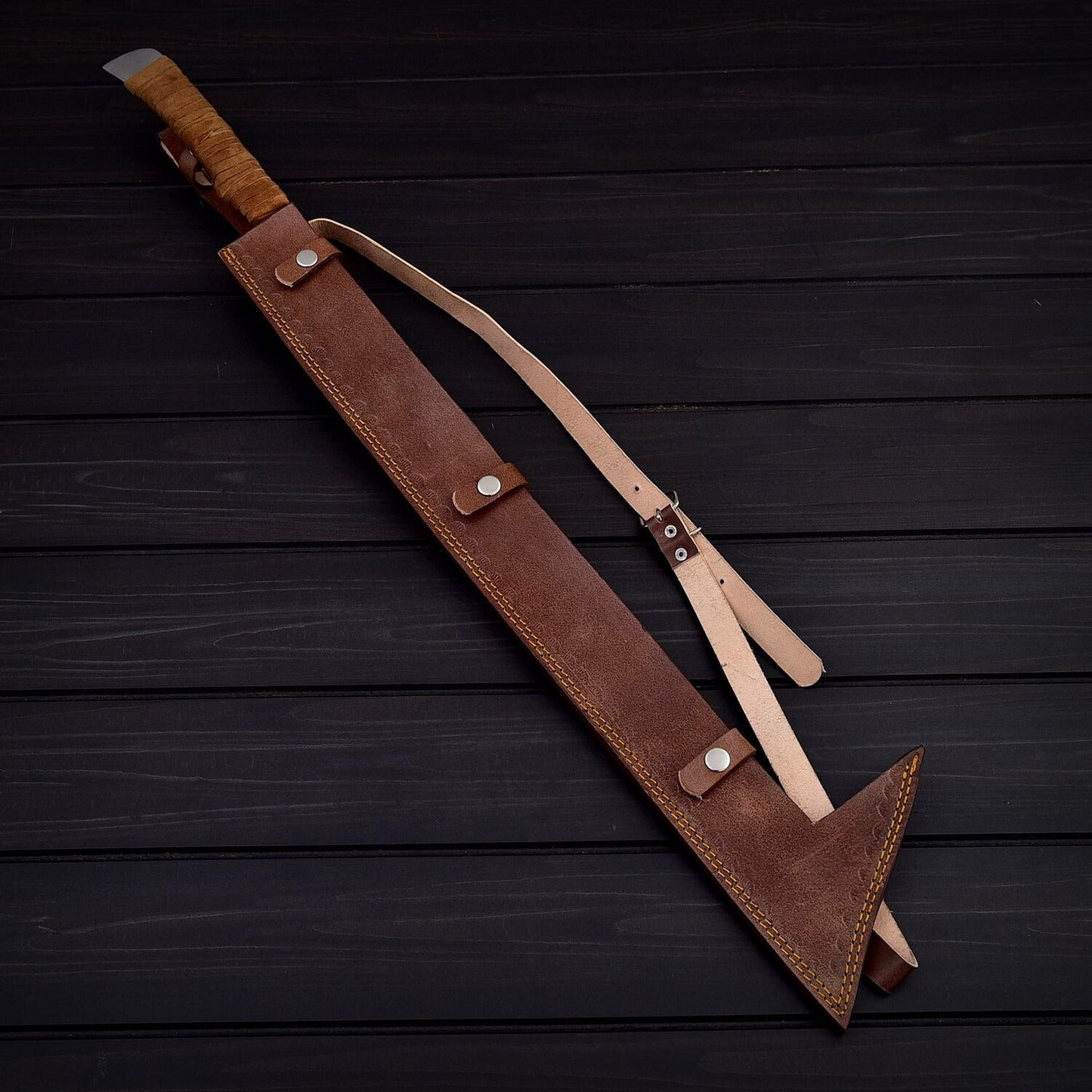 24 High Ca24 High Carbon Steel Fixed Blade Tool with Leather Wrap Handle & Leather Sheath – 31.75 Overall Lengthrbon Steel Fixed Blade Tool with Leather Wrap Handle & Leather Sheath – 31.75 Overall Length