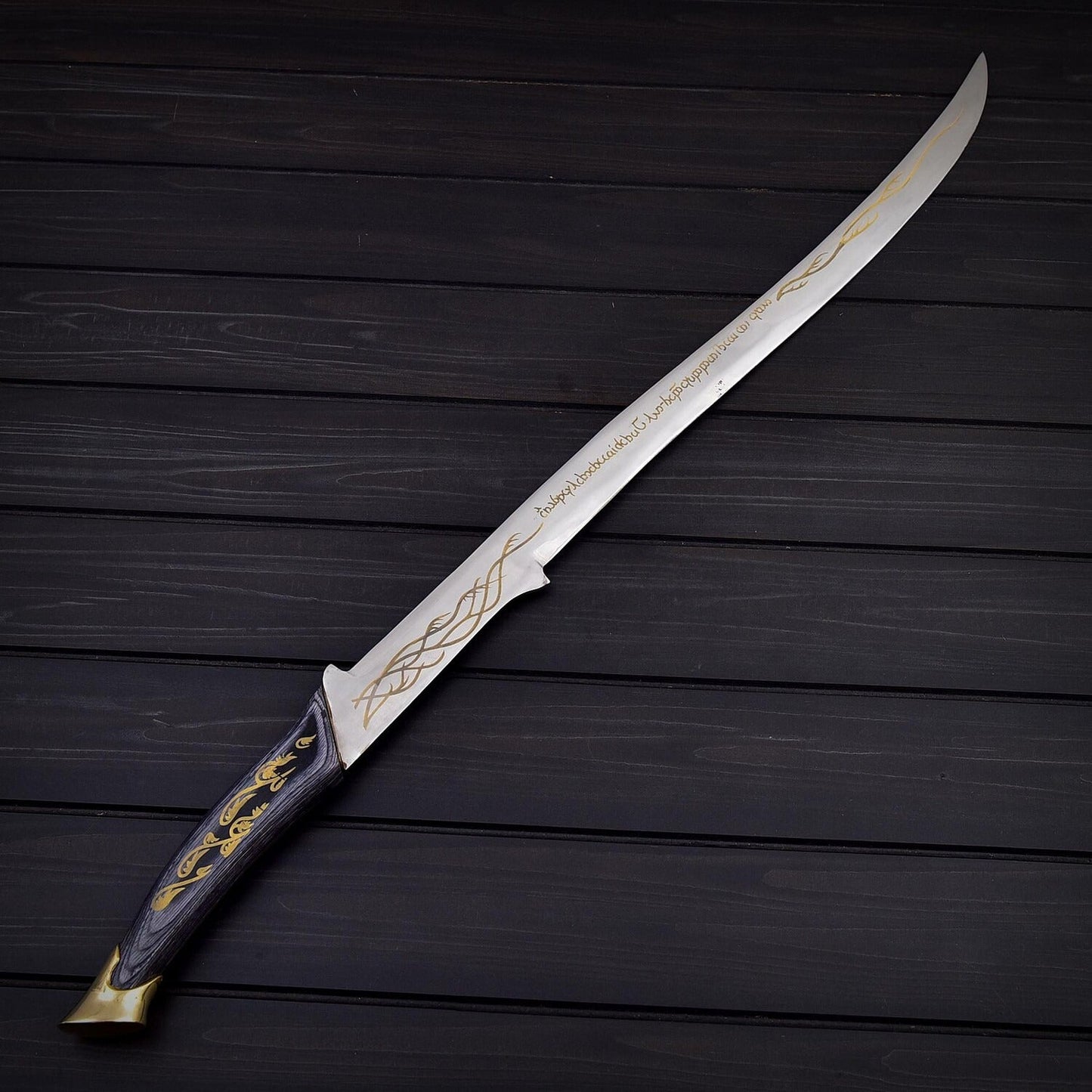 Stainless Steel Decorative Display Sword with Pakkawood & Brass Handle – 38 Inch Overall Length with Leather Sheath