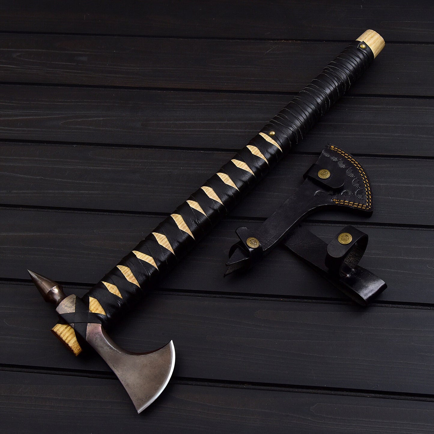 Viking Spike Tomahawk Axe  Ruthless Damascus Battle Axe for Warriors Camping & Survival  Epic Norse Weapon Collectible USA