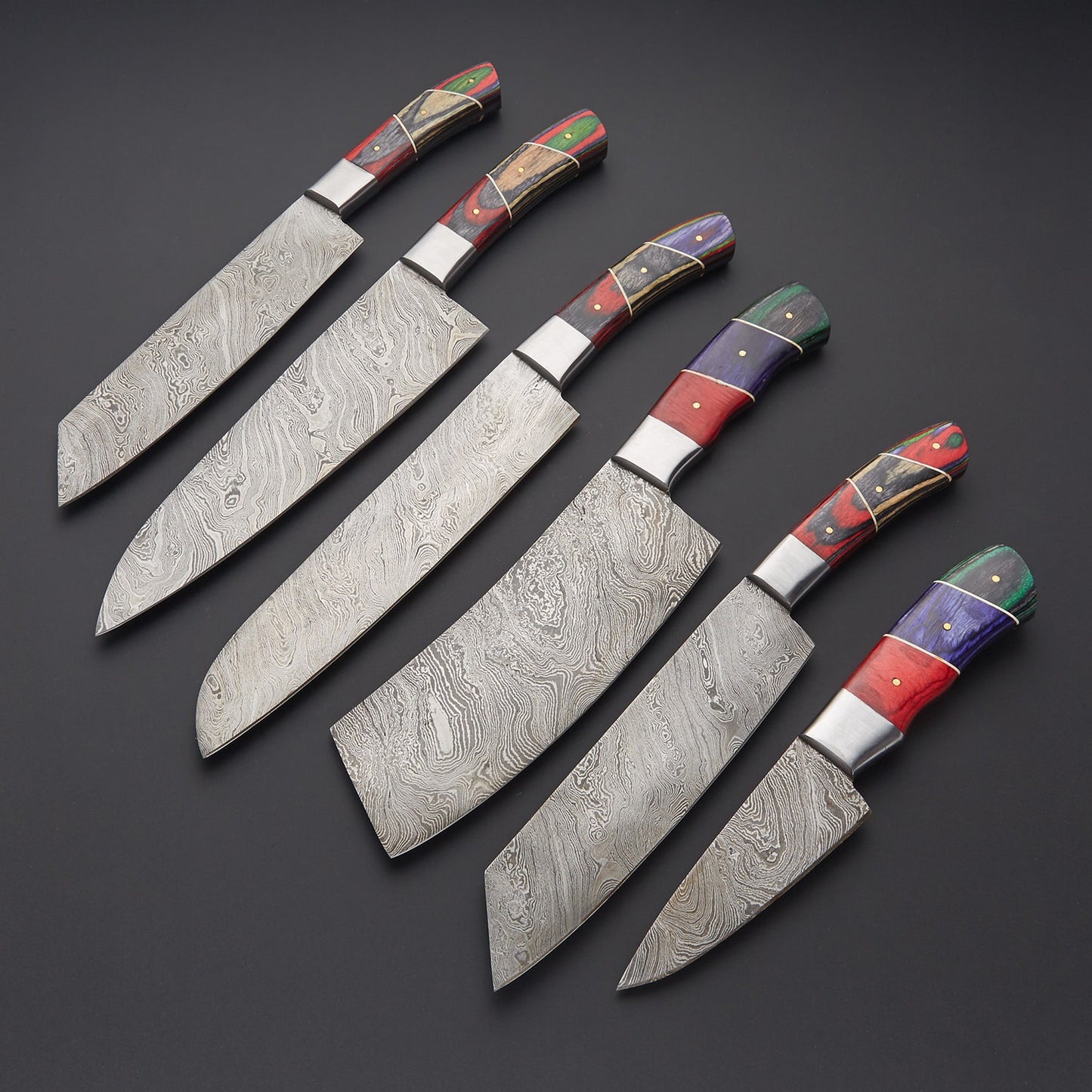 Premium Damascus Kitchen Knife Set – 6-Piece Professional Chef Knives for Cooking Chopping & Slicing | Sharp Japanese Steel Blades