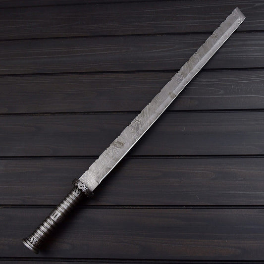 28 Handmade Damascus Steel Decorative Sword with Leather Sheath Display Collectible