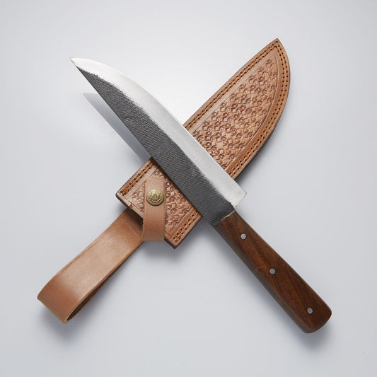 12.5" High Carbon Steel Chef Knife with Natural Wood Handle – 8" Blade & Leather Sheath