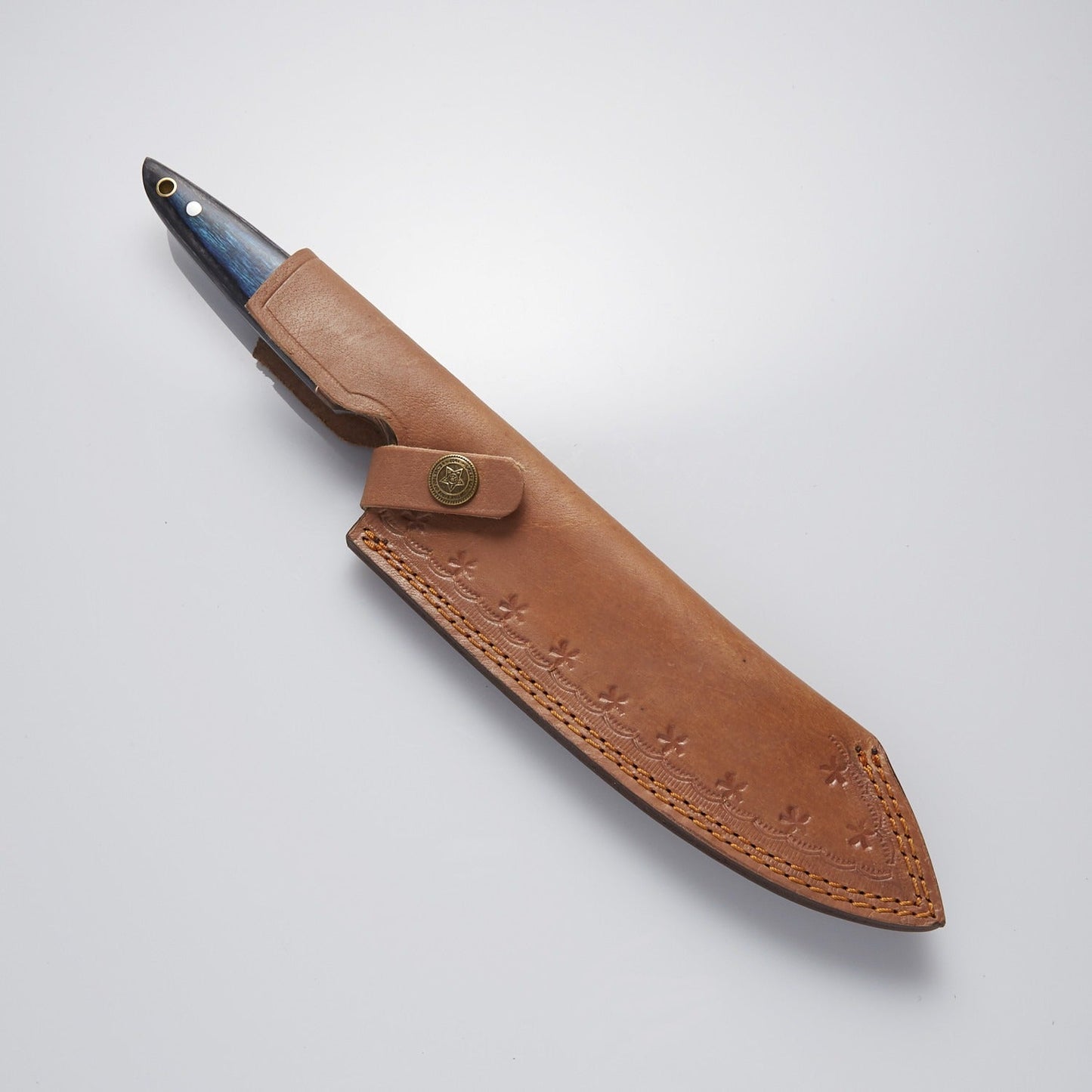 12" Damascus Steel Chef’s Knife with Colorful Handle & Brass Accents – Leather Sheath Included