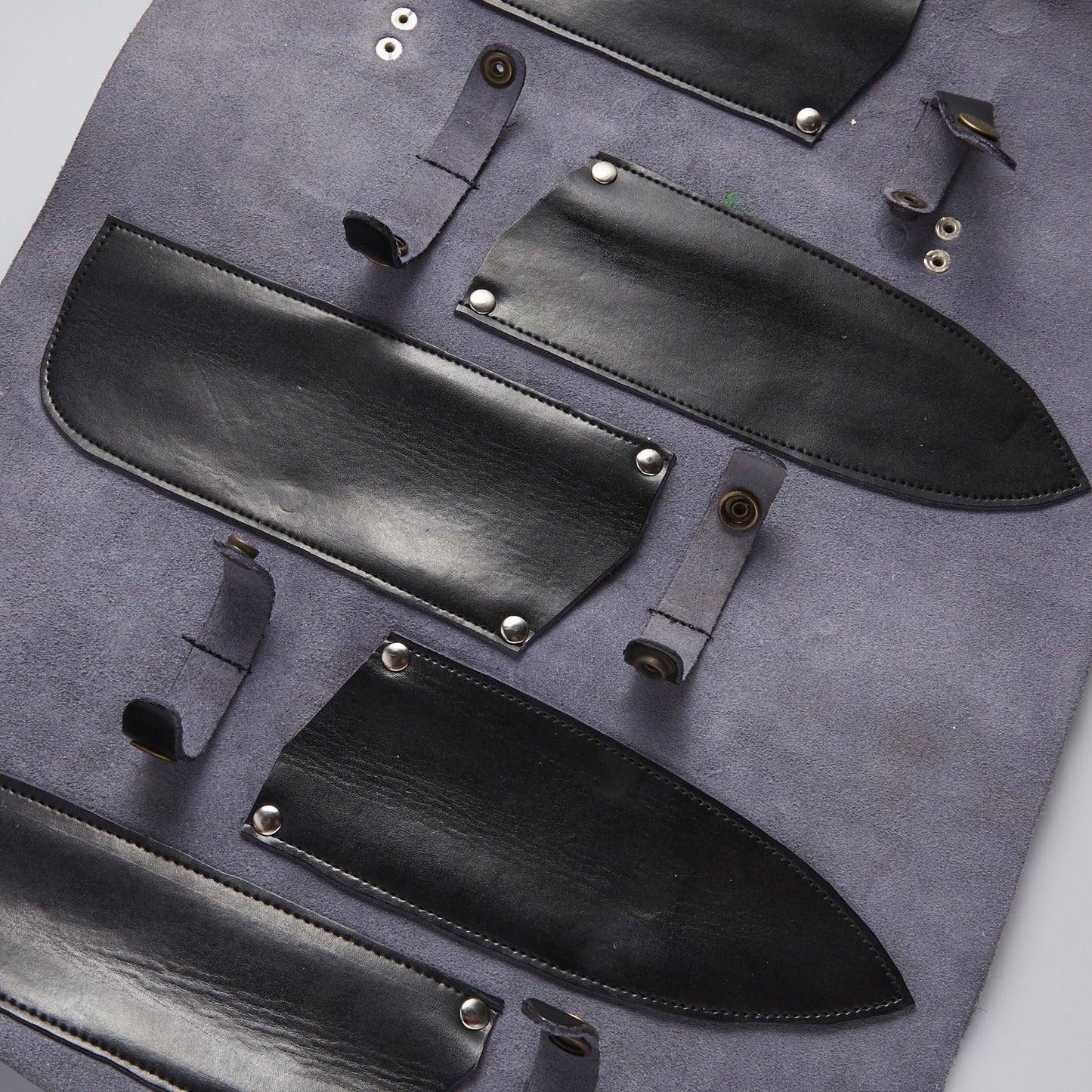 Damascus Chef Knife Set of 5 with Blue Handle & Mosaic Pin – 240+ Layer Steel Blades & Leather Sheaths