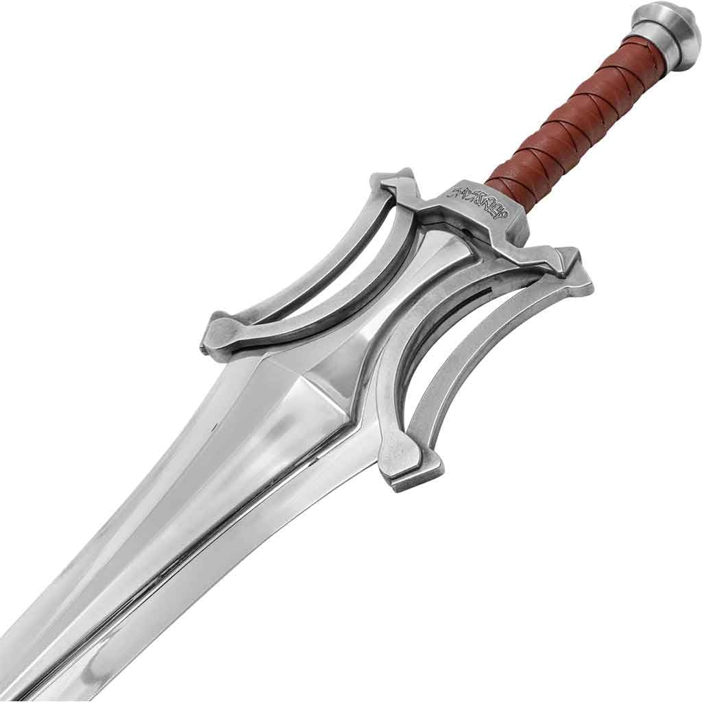 Chrome Fantasy Display Sword Replica – Medieval Style Decorative Collectible with Wooden Plaque