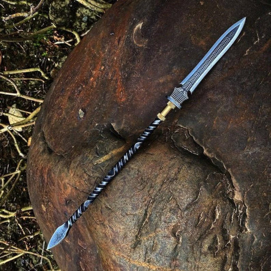 30" Hand Forged Rustic Steel Hunting Spear with Leather Sheath