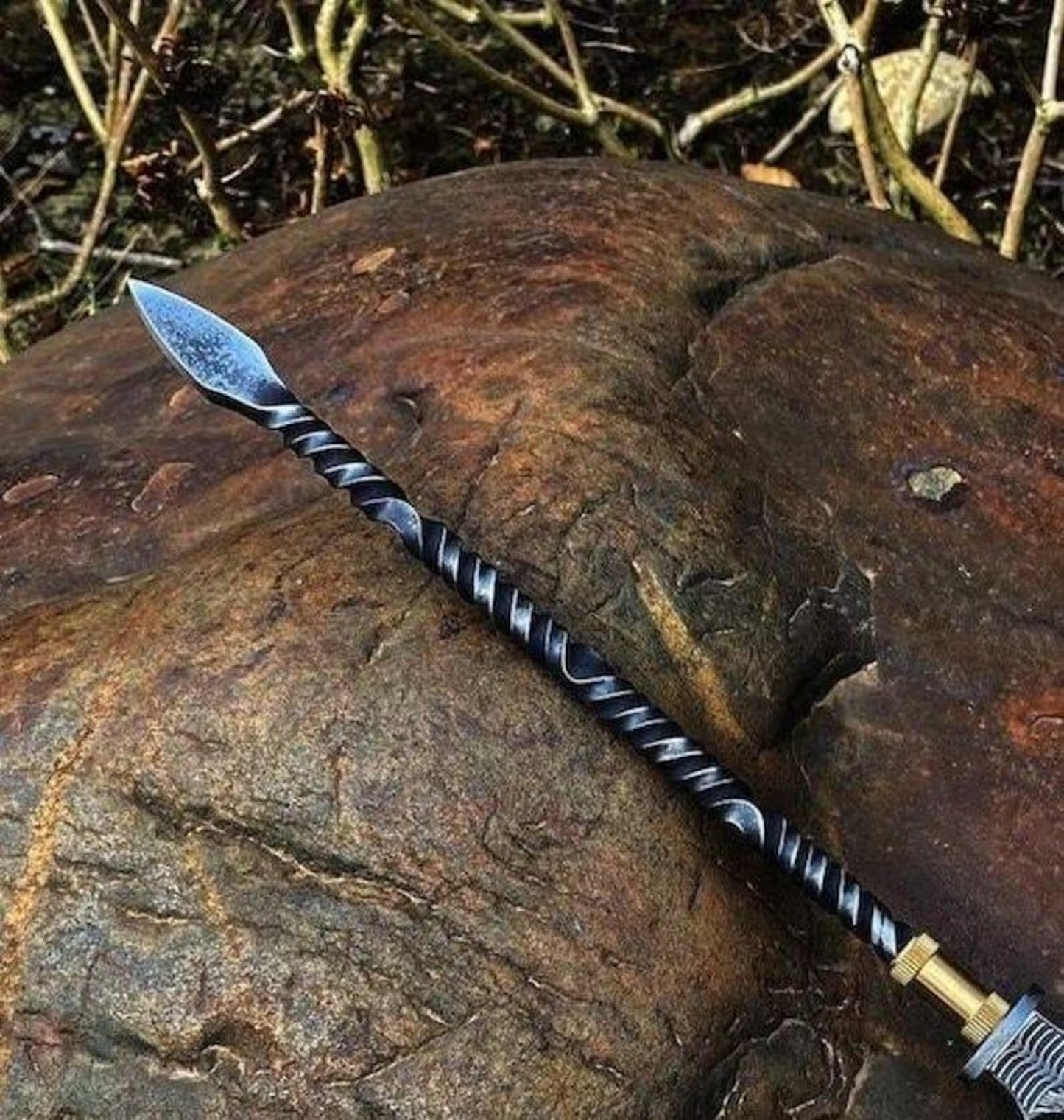 30" Hand Forged Rustic Steel Hunting Spear with Leather Sheath