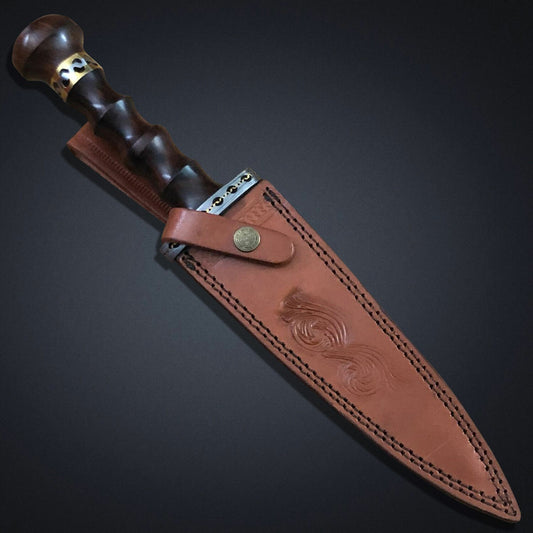 Damascus Steel Fixed-Blade Collector’s Dagger with Walnut Wood Handle 14" Overall Length