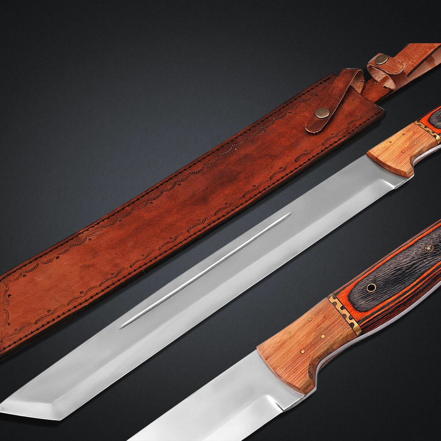Tanto-Inspired J2 Steel Collector’s Sword with Olive Wood & Brass Handle 24" Overall Length