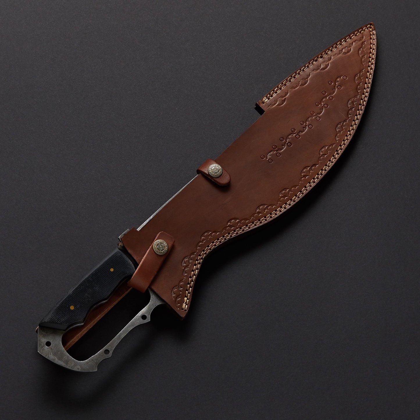 Handmade Damascus Steel Kukri Knife Tactical Survival Machete with Finger Guard Handle