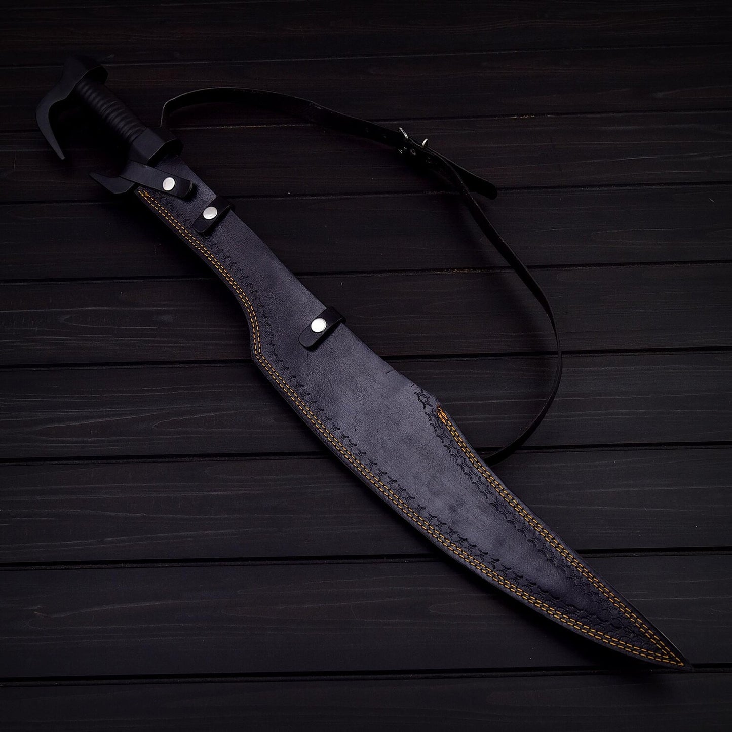 Black Oxide Stainless Steel Sword – 32.5 Full Tang Battle Ready Collectible with Leather Sheath