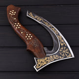 12.5" Viking Pizza Cutter Axe with 1095 High Carbon Steel Blade & Rosewood Handle  Leather Sheath Included