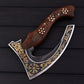 12.5" Viking Pizza Cutter Axe with 1095 High Carbon Steel Blade & Rosewood Handle  Leather Sheath Included