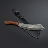 Handcrafted Kukri Style Utility Knife with Damascus Steel Blade & Rosewood Handle