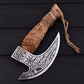 9.5" Viking Pizza Cutter Axe with 1095 High Carbon Steel Blade & Burnt Ash Wood Handle  Leather Sheath