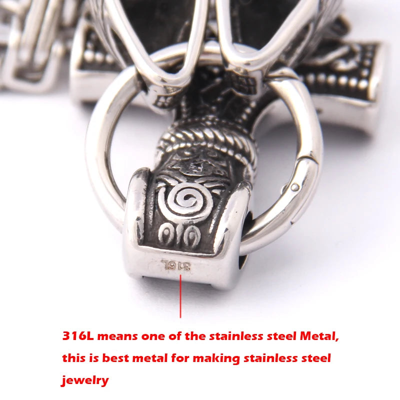 Viking Thor Thor hammer pendant necklace titanium steel wolf head chain necklace Viking Retro jewelry