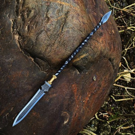 Hand-Forged Damascus Steel Spear – Viking Style Collectible Weapon | Medieval Polearm with Spiral Handle – Premium Handmade Piece USA & Canada