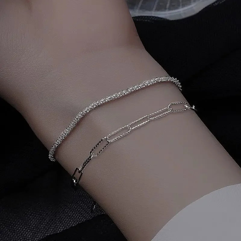 Charm 925 Sterling silver classic double chain bracelets for women fashion original party wedding Accessories Jewelry gifts