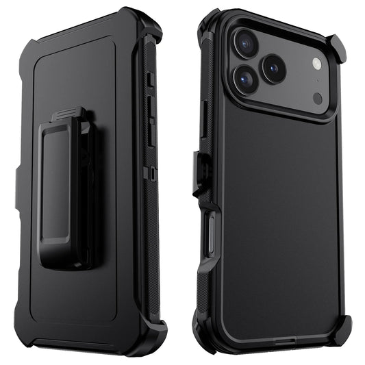 Black For iPhone 17/17 Air/17 Pro/17 Pro Max Case Heavy Duty Shockproof Protective Hard Rugged Hybrid 3-Layers Cover With Clip